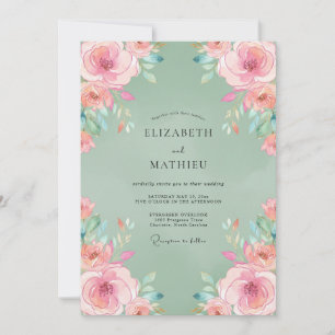 Invitación Boda de Rosa Feliz Verde Salvia