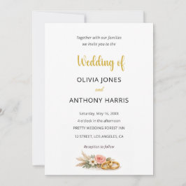Invitación Boda de Rosa Floral Dorada Simple y Elegante