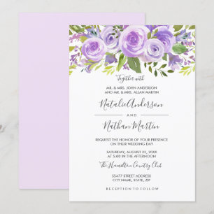 Invitación Boda de Rosa Floral Lavanda Púrpura