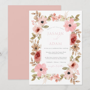 Invitación Boda de Rosa floral rosa con polvo moderno