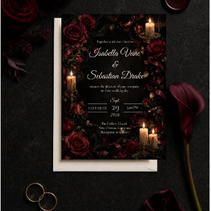 Invitación Boda de rosa gótica con velas encendidas