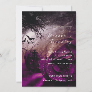 Invitación Boda de Rosa Gótica Púrpura y Murciélagos