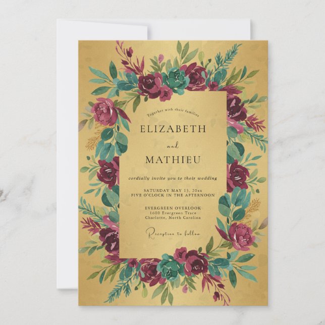 Invitación Boda de Rosa Granate Mostaza (Anverso)