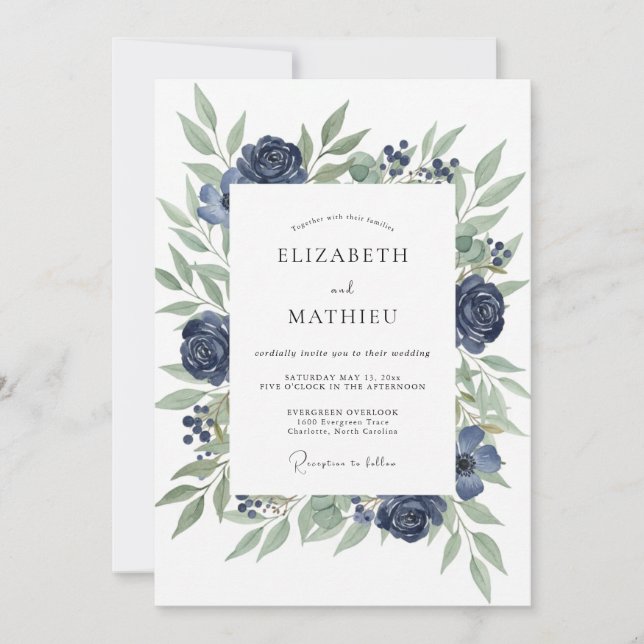 Invitación Boda de Rosa Índigo Profunda (Anverso)