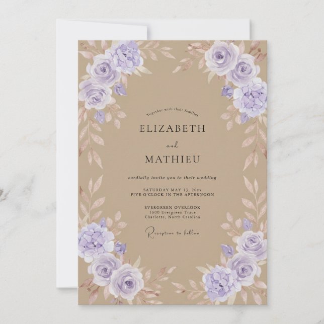 Invitación Boda de Rosa Lavanda Grisácea (Anverso)