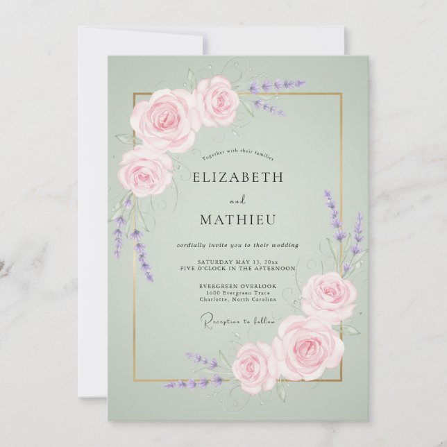 Invitación Boda de Rosa Lavanda Menta (Anverso)
