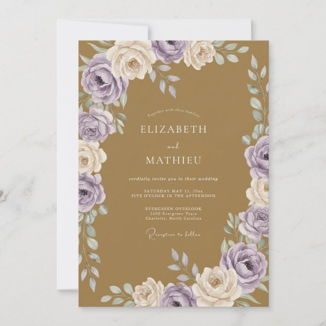 Invitación Boda de Rosa Lavanda Mostaza (Anverso)