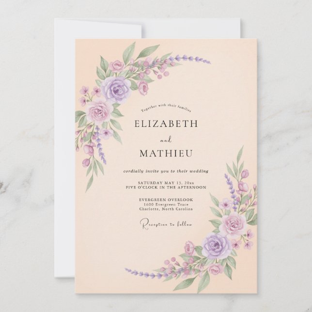 Invitación Boda de Rosa Lila Champán (Anverso)