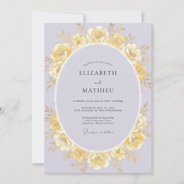Invitación Boda de Rosa Lila Dorada (Anverso)