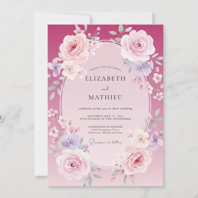 Invitación Boda de Rosa Lila Magenta (Anverso)