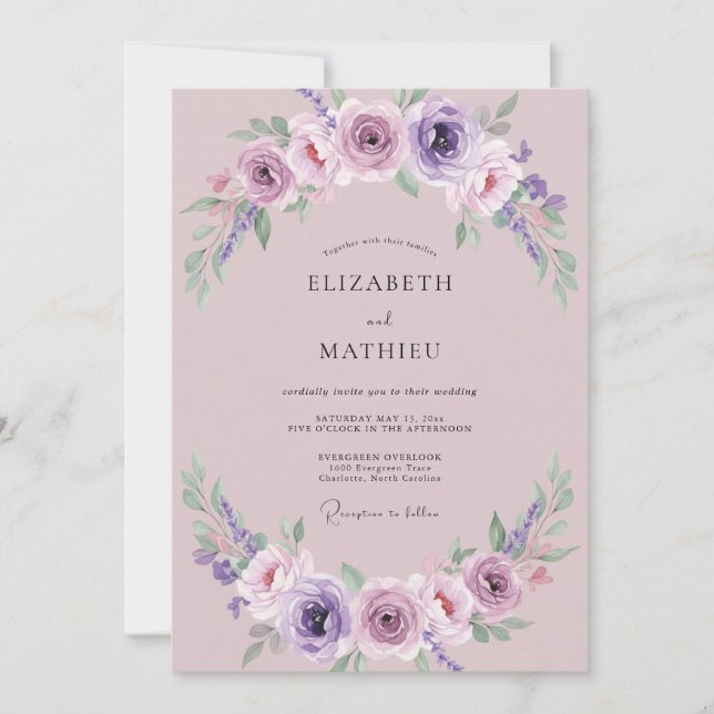 Invitación Boda de Rosa Lila Malva (Anverso)