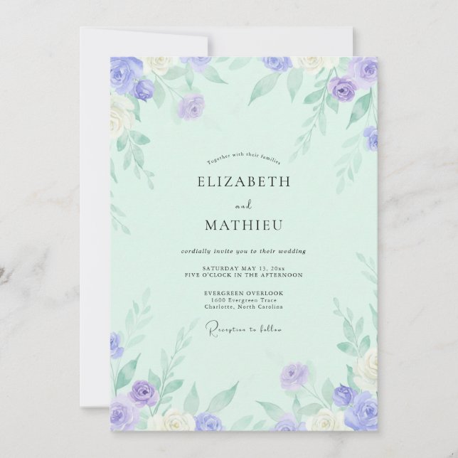 Invitación Boda de Rosa Lila Menta (Anverso)