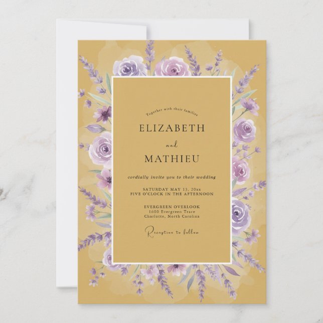 Invitación Boda de Rosa Lila Mostaza (Anverso)