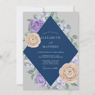 Invitación Boda de Rosa Lila Navy