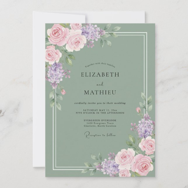 Invitación Boda de Rosa Lila Oliva (Anverso)