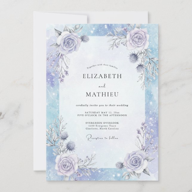 Invitación Boda de Rosa Lila Periwinkle (Anverso)
