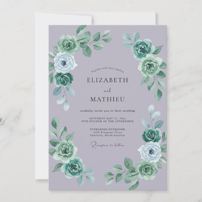Invitación Boda de Rosa Lila Polvorienta y Menta (Anverso)