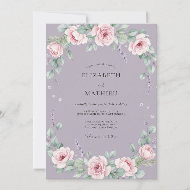 Invitación Boda de Rosa Lila Refinada (Anverso)