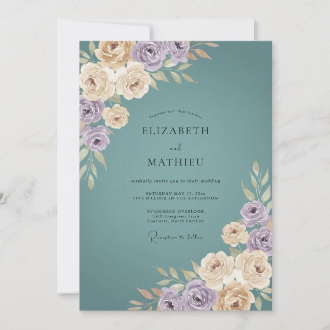 Invitación Boda de Rosa Lila Té Polvoriento (Anverso)