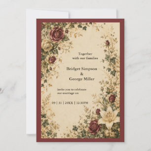Invitación Boda de rosa lirio botánico cuento de hadas mediev