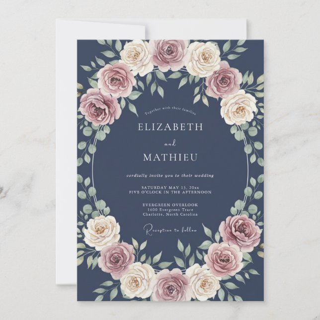 Invitación Boda de Rosa Lujuriosa Marina (Anverso)