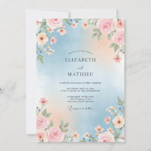 Invitación Boda de Rosa Luminosa Azul Cielo