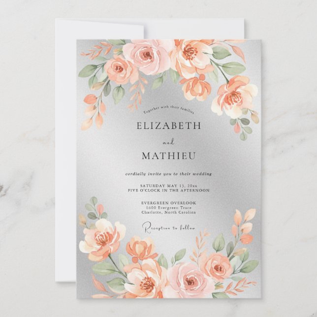 Invitación Boda de Rosa Lustrosa Plateada (Anverso)