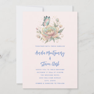 Invitación Boda de Rosa Mágica y Colores Pastel de Mariposa