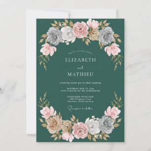 Invitación Boda de Rosa Majestuosa Hunter Verde