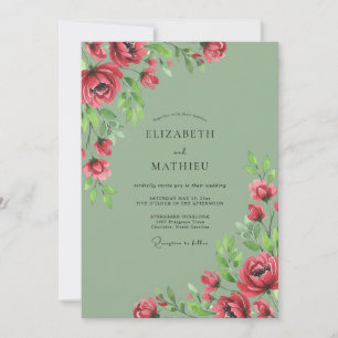 Invitación Boda de Rosa Majestuosa Verde Salvia