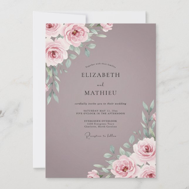 Invitación Boda de Rosa Malva Polvorienta (Anverso)