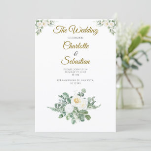 Invitación Boda de Rosa Marfil de Lujo Verde Dorado