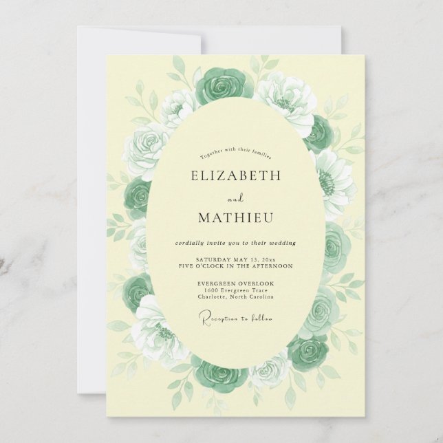 Invitación Boda de Rosa Menta Amarilla Pálida (Anverso)