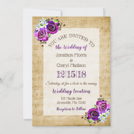 Invitación Boda de Rosa morado de hojas de cosecha de vintage