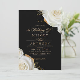 Invitación Boda de Rosa Negra y Blanca Floral Chic Moderna
