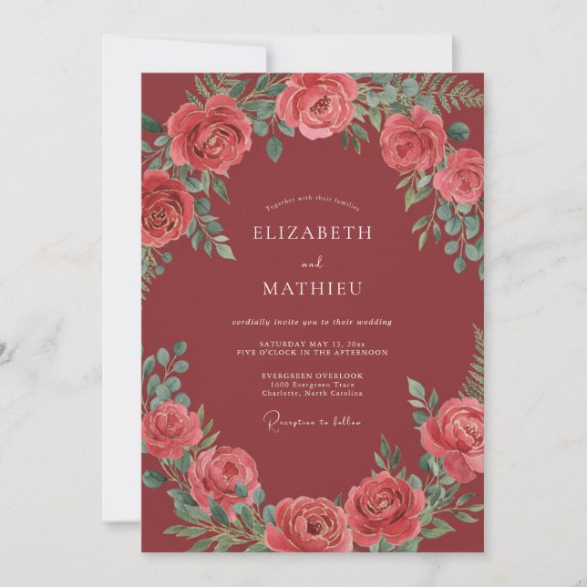 Invitación Boda de Rosa Opulenta Granate (Anverso)