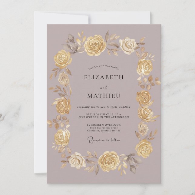 Invitación Boda de Rosa Opulenta Malva (Anverso)
