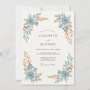 Invitación Boda de Rosa Ornata Azul Pizarra