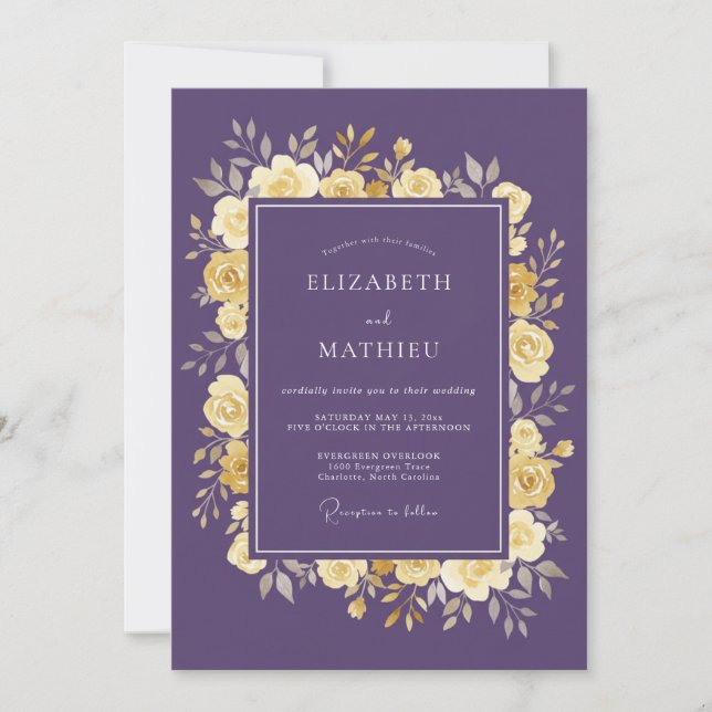 Invitación Boda de Rosa Ornata Ciruela (Anverso)