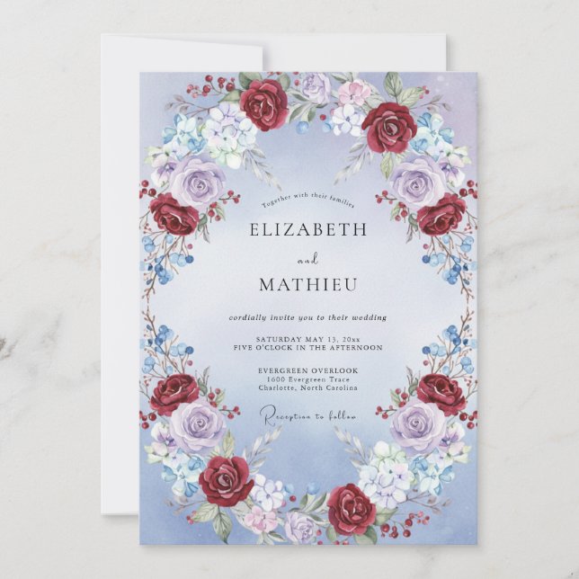 Invitación Boda de Rosa Periwinkle Carmesí (Anverso)
