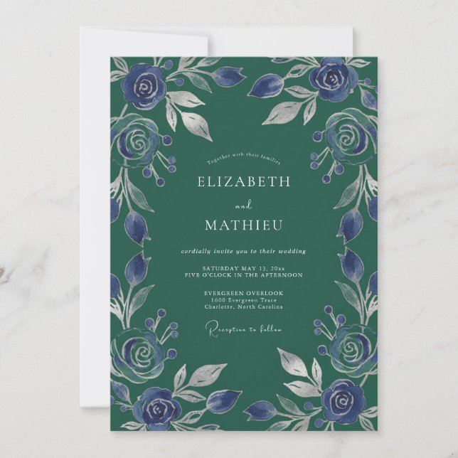 Invitación Boda de Rosa Periwinkle de hoja perenne (Anverso)