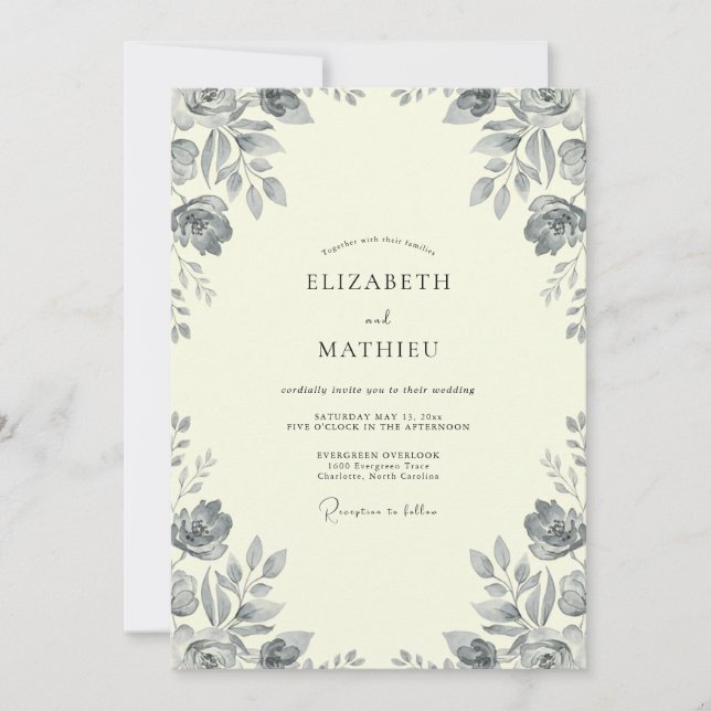 Invitación Boda de Rosa Pintada con Carbón (Anverso)