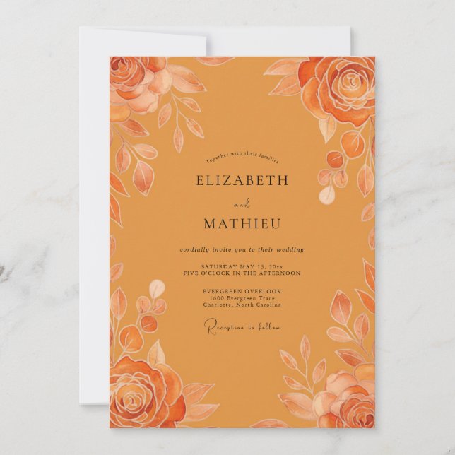 Invitación Boda de Rosa Pintada de Ámbar (Anverso)