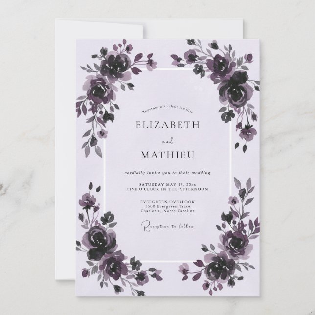 Invitación Boda de Rosa Pintada de Ciruela (Anverso)