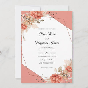 Invitación Boda de rosa pintada de coral