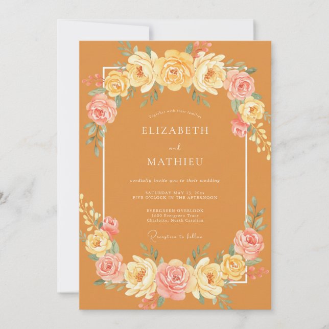 Invitación Boda de Rosa Pintada de Ocre (Anverso)