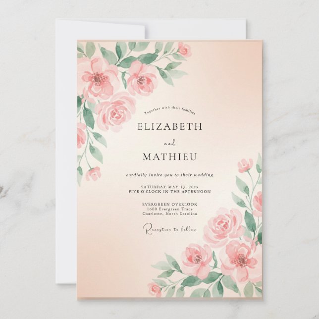 Invitación Boda de Rosa Pintada de Rubor (Anverso)