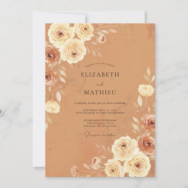 Invitación Boda de Rosa Pintada Terracota (Anverso)