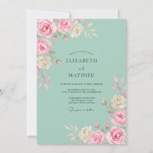 Invitación Boda de Rosa Pintoresca Verde Menta