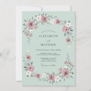 Invitación Boda de Rosa Pintoresca Verde Salvia